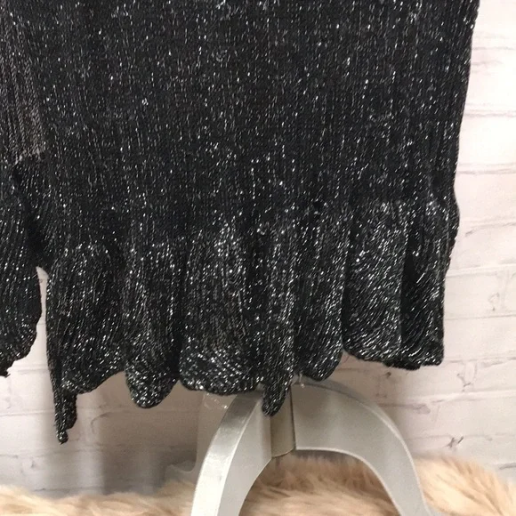 Black & Silver ruffle knit long duster shawl / holiday scarf dressy 96 inches - Picture 6 of 8